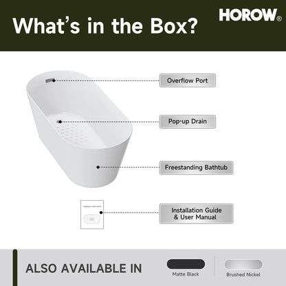 59” Brushed Nickel Freestanding Bathtub with Integrated Overflow & Drain