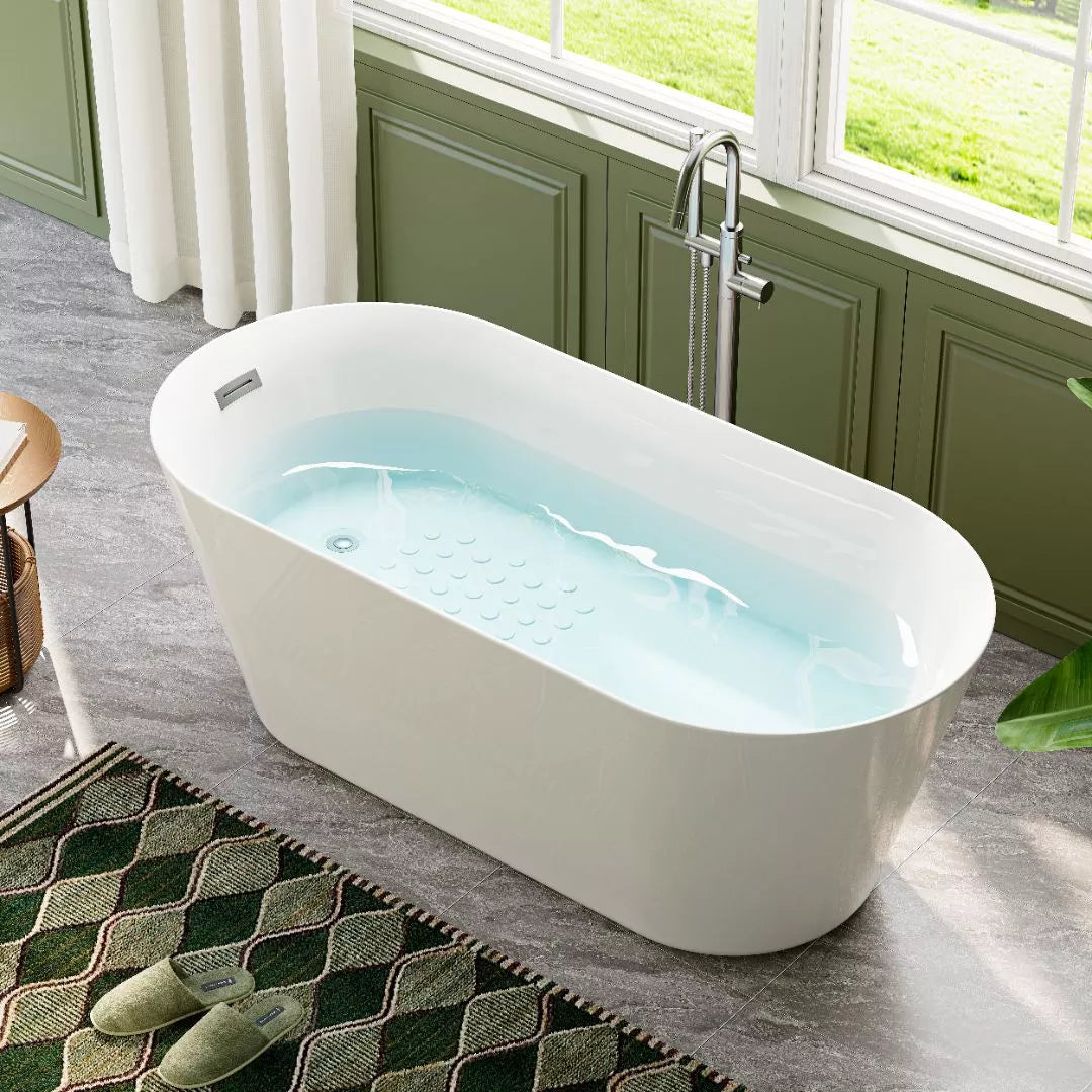 59” Brushed Nickel Freestanding Bathtub with Integrated Overflow & Drain