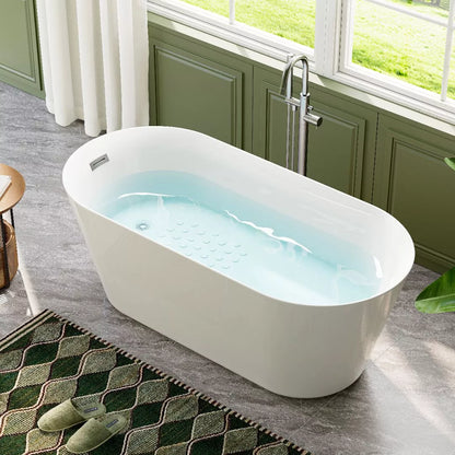 59” Brushed Nickel Freestanding Bathtub with Integrated Overflow & Drain