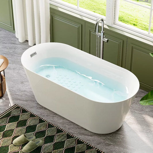 59” Brushed Nickel Freestanding Bathtub with Integrated Overflow & Drain