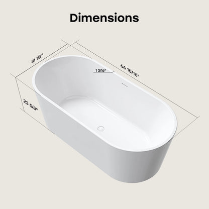 TU67-MW-OF 67" Acrylic Deep Soaking Bathtub with Premium Thickened Sealant