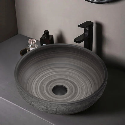 16" Grey Round Ceramic Bathroom Sink – Matte Glazed Vessel Sink