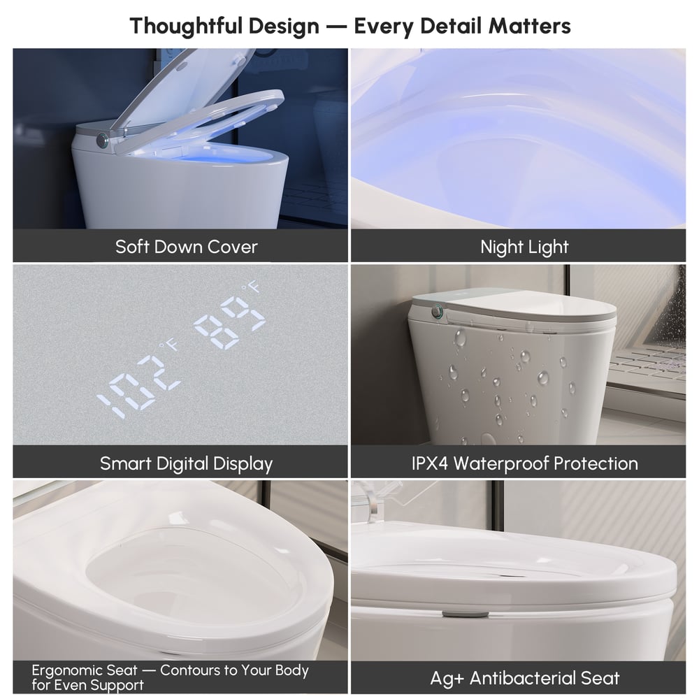 Hynova AX9 Smart Bidet Toilet with Powerful Flush, Built-in Tank, Foam Shield, 1.28 GPF