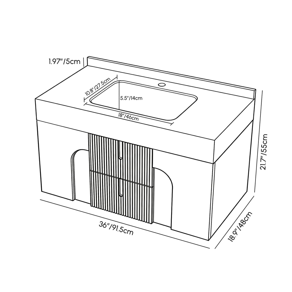 Artis 36" Floating Single Bathroom Vanity with Sink, Sintered Stone Top, Ample Storage