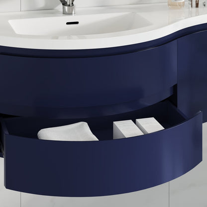 35" Navy  Floating Single Curved Bathroom Vanity with Sink & Storage