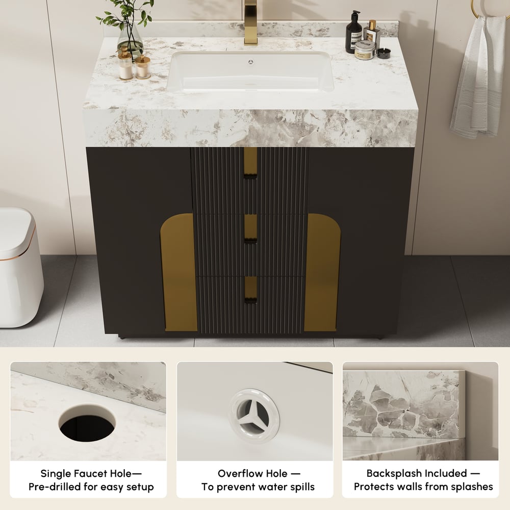 36" Artis Freestanding Bathroom Vanity Single Sink Vanity Cabinet Sintered Stone Top