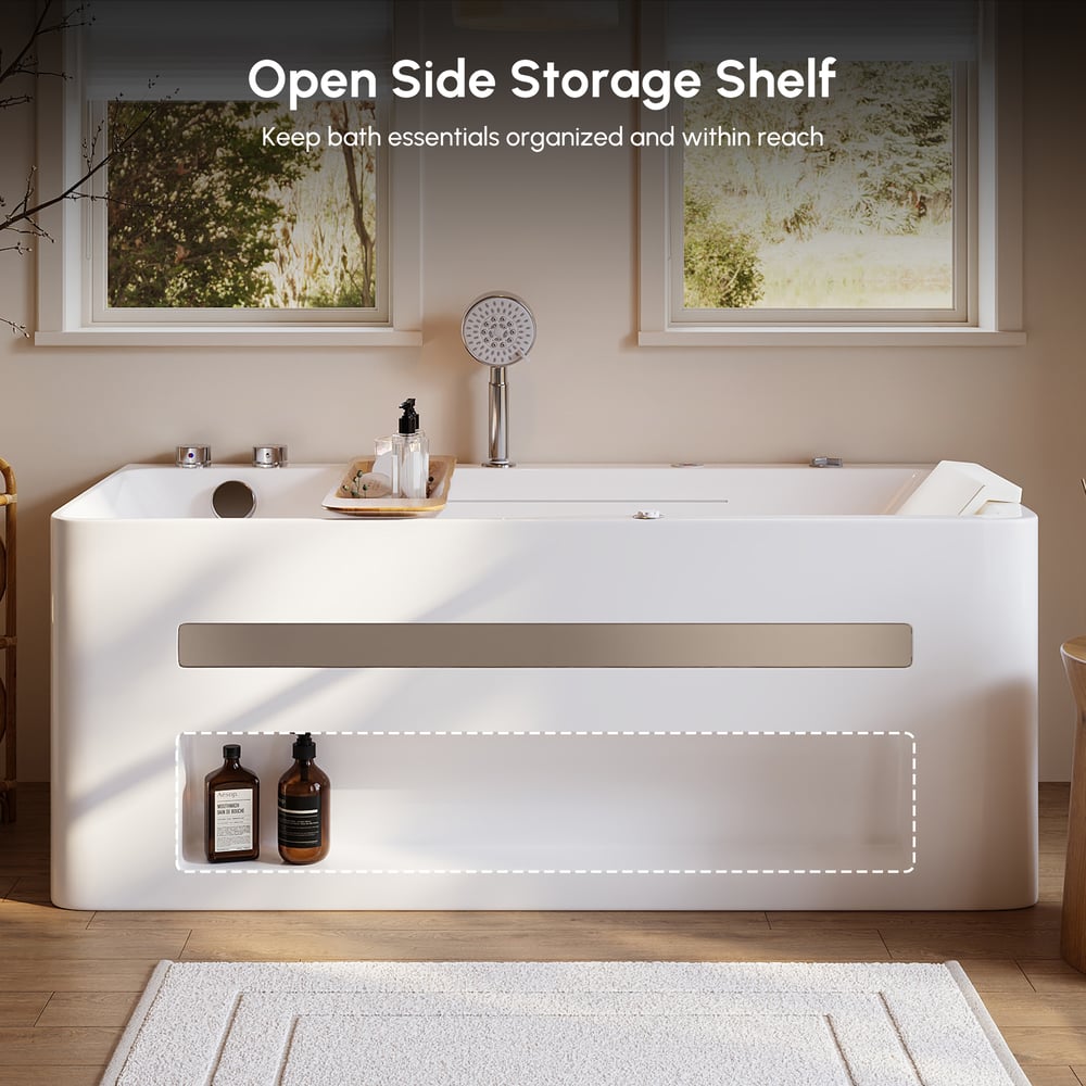 59" Whirlpool Bathtub with Thermostatic Control & Massage Jets & LED Lighting