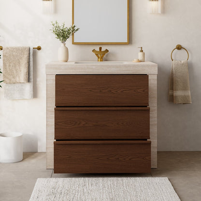 36" Single Bathroom Vanity with Ceramic Sink, Sintered Stone Top