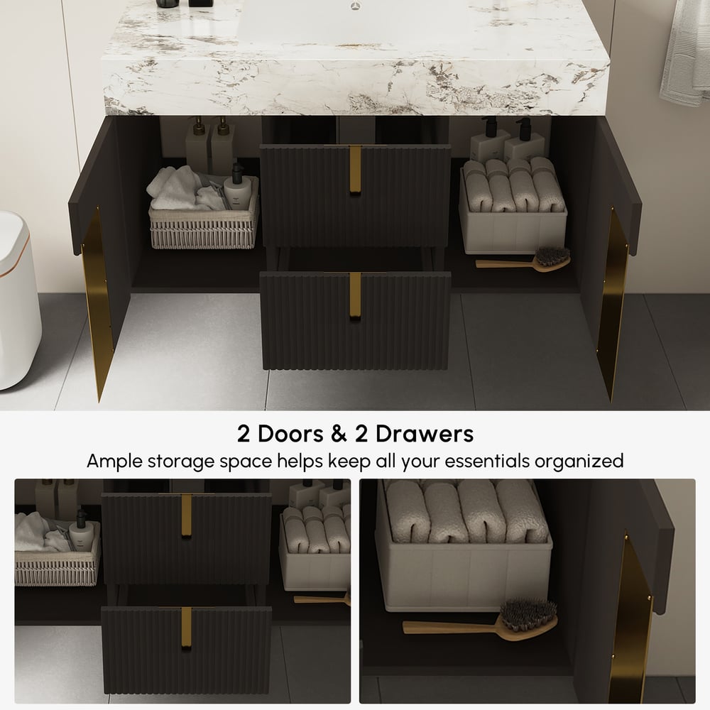Artis 36" Floating Single Bathroom Vanity with Sink, Sintered Stone Top, Ample Storage