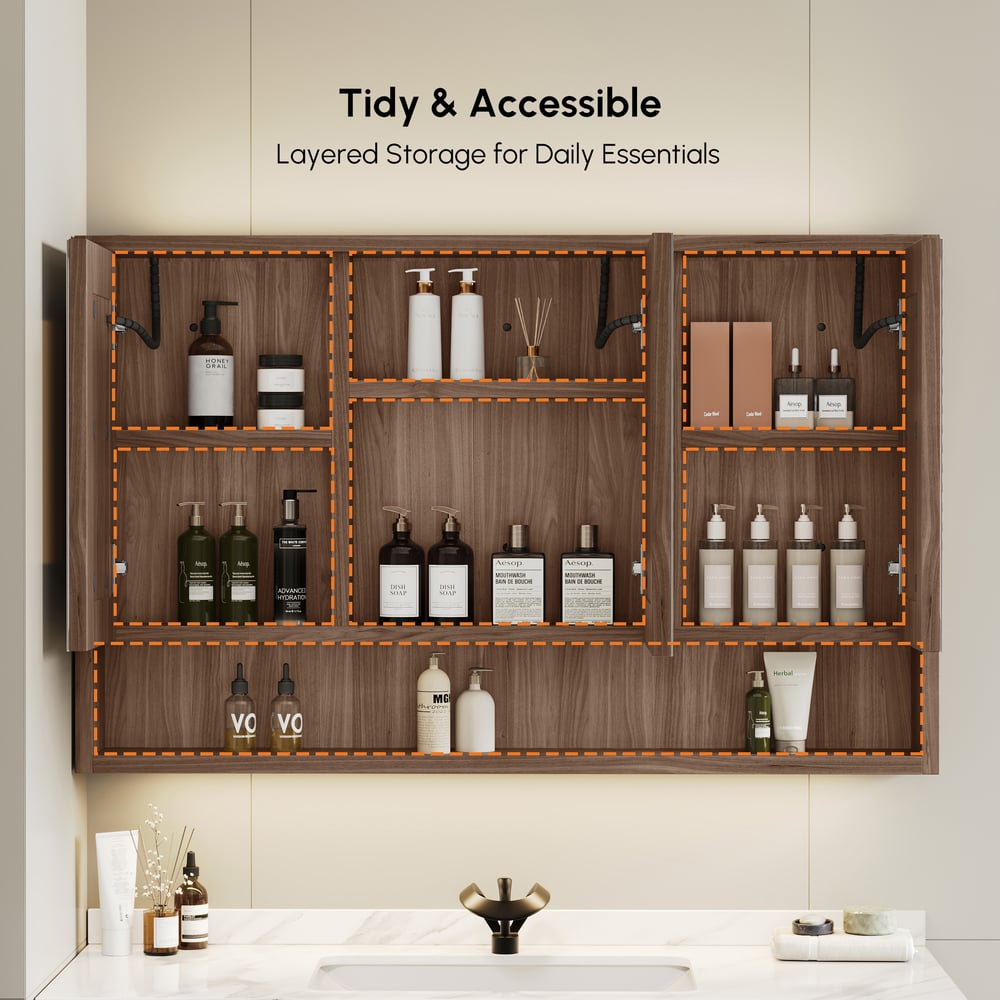 39.3" Walnut Bathroom Vanity & LED Medicine Cabinet Set
