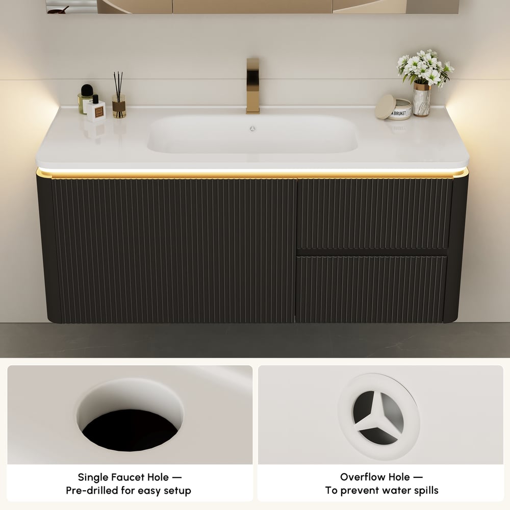 Modern 47.2" Floating Bathroom Vanity with Sink, Soft LED, Ample Storage