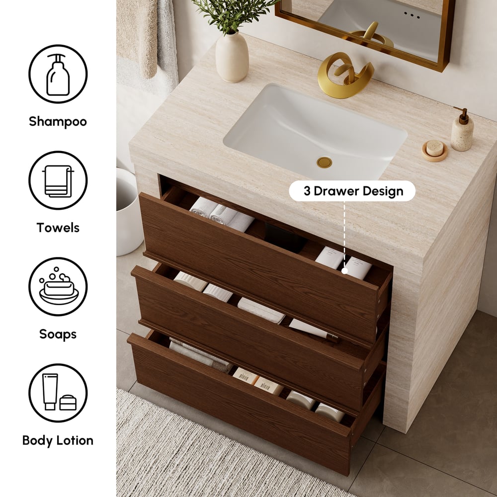 36" Single Bathroom Vanity with Ceramic Sink, Sintered Stone Top
