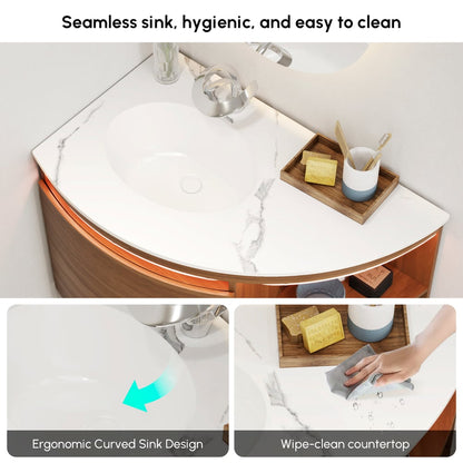 Modern 36" Corner Floating Single Bathroom Vanity with Sink, LED Light, Storage