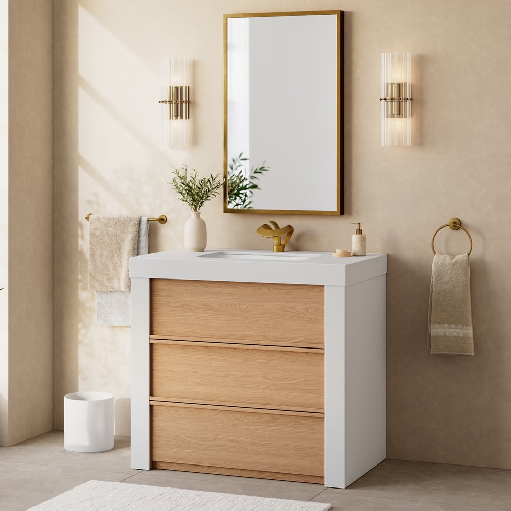36" Single Bathroom Vanity with Ceramic Sink, Sintered Stone Top