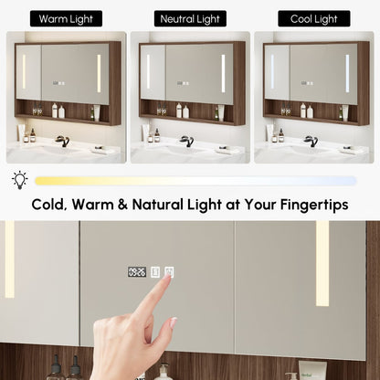 39.3" Walnut Bathroom Vanity & LED Medicine Cabinet Set