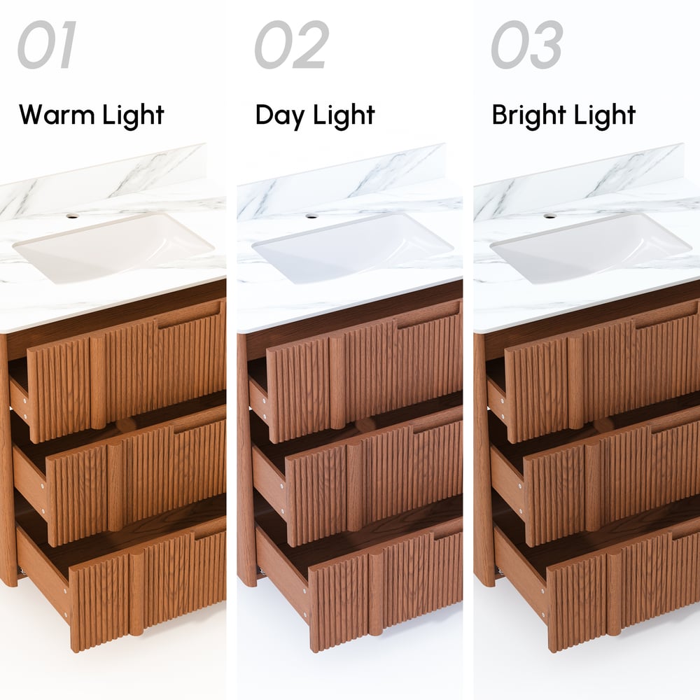 36" Fluted Single Bathroom Vanity with Sink and Sintered Stone Top