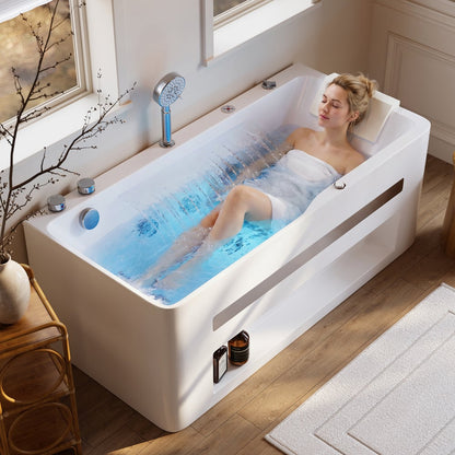 59" Whirlpool Bathtub with Thermostatic Control & Massage Jets & LED Lighting