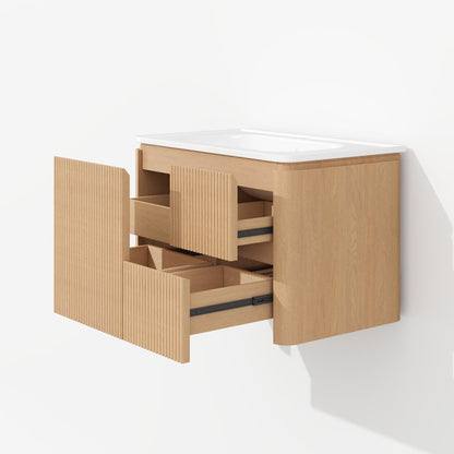 Modern  32" Floating Bathroom Vanity  with Sink, LED Light, Ample Storage