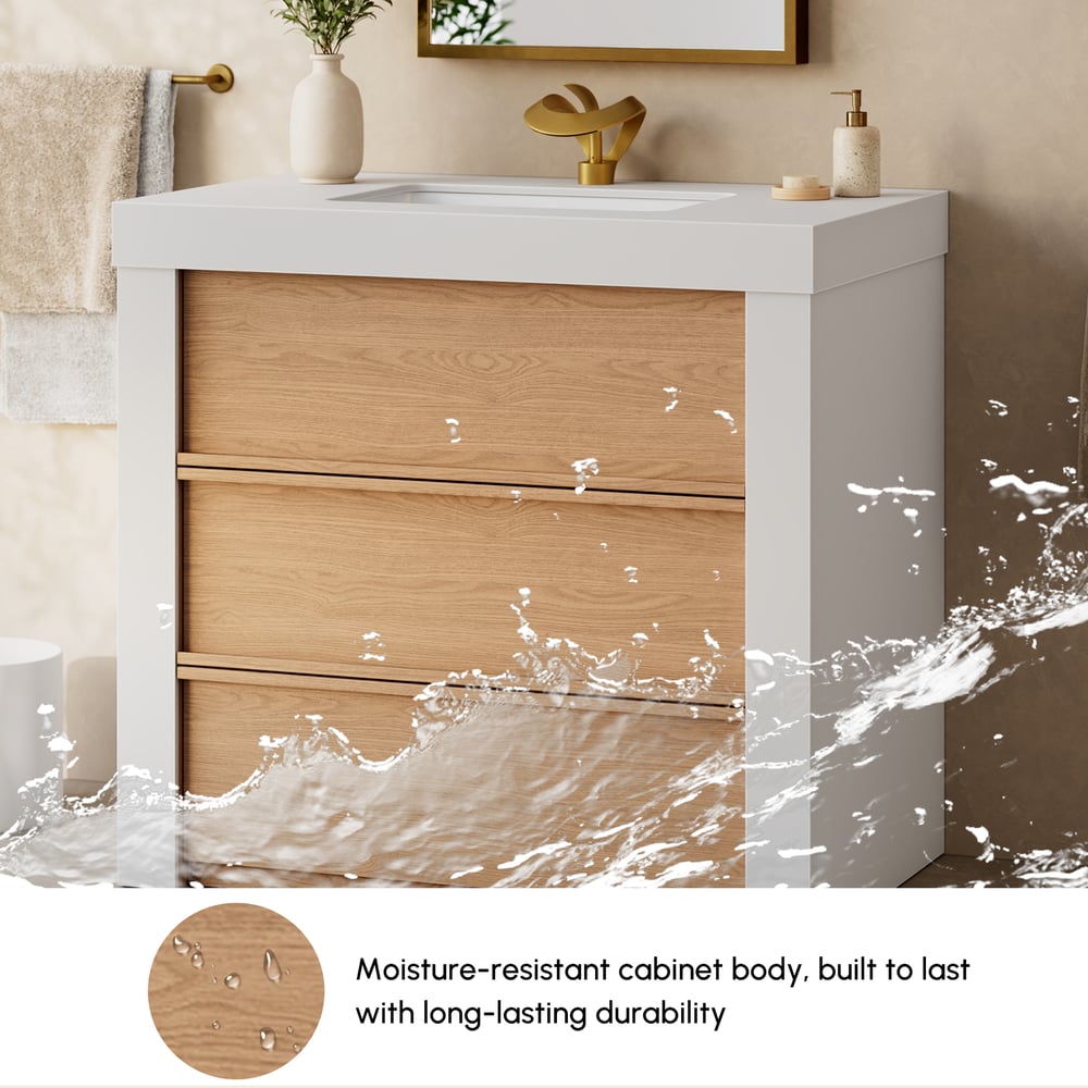 36" Single Bathroom Vanity with Ceramic Sink, Sintered Stone Top