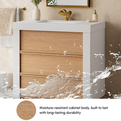 36" Single Bathroom Vanity with Ceramic Sink, Sintered Stone Top