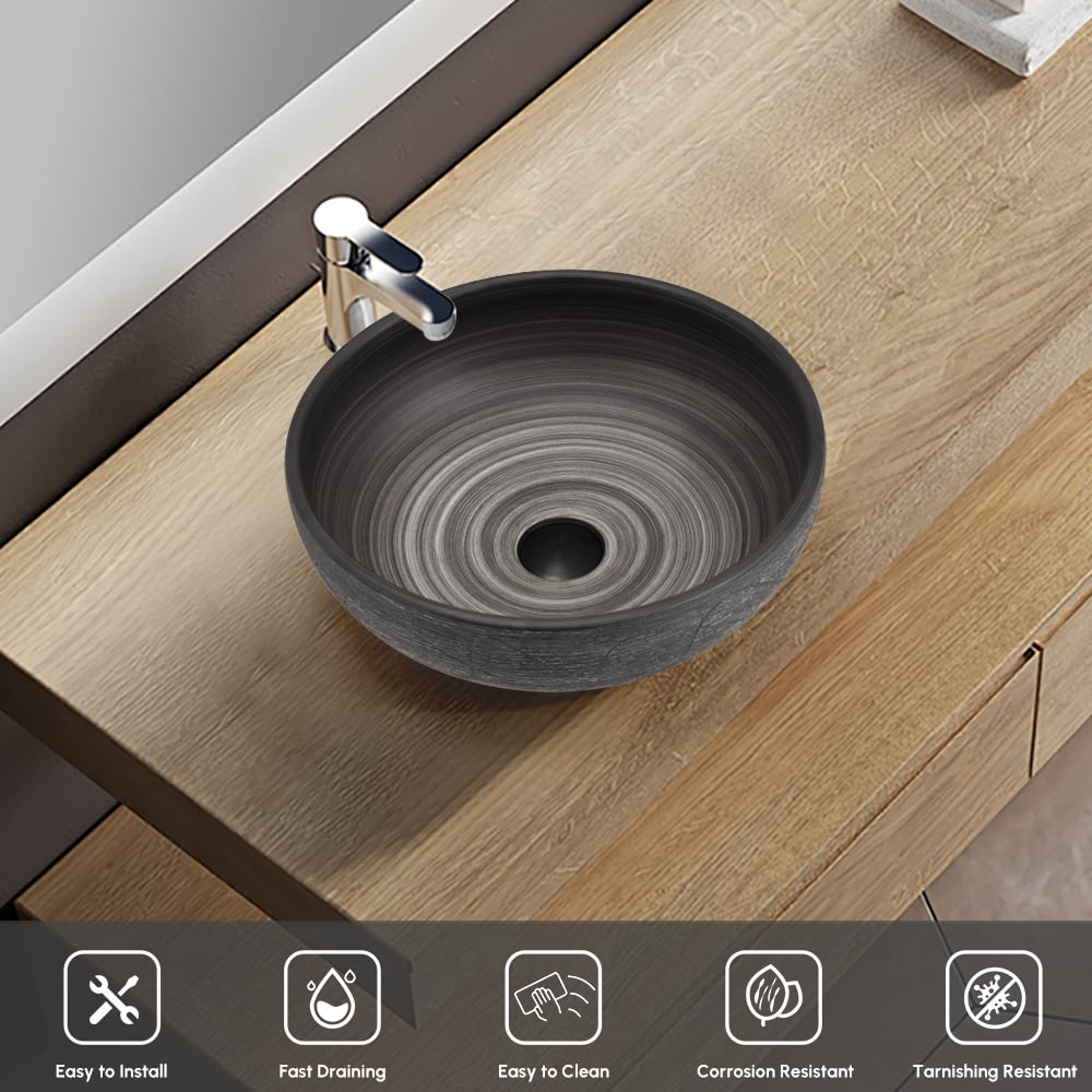 16" Grey Round Ceramic Bathroom Sink – Matte Glazed Vessel Sink