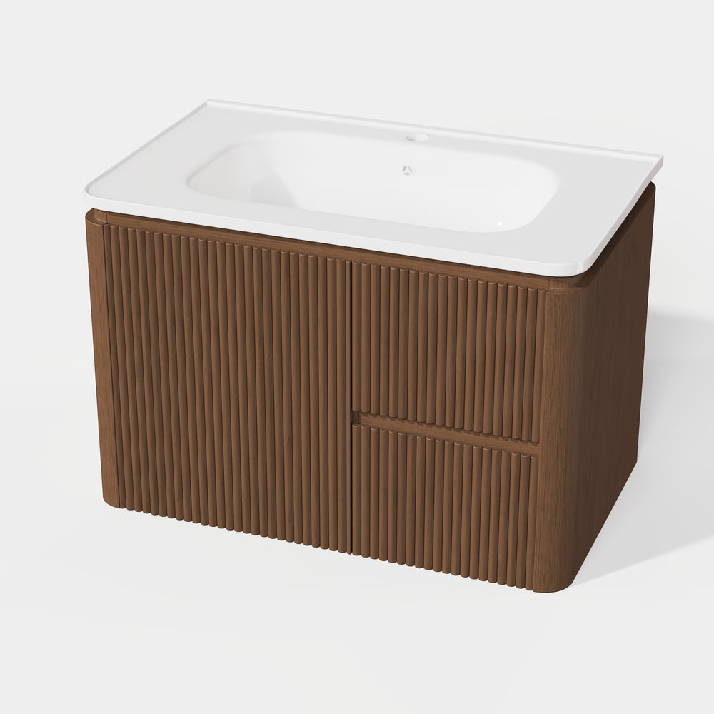 Modern  32" Floating Fluted Bathroom Vanity with Sink, Soft LED, Ample Storage