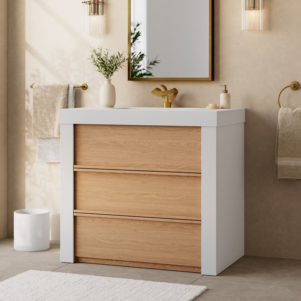36" Single Bathroom Vanity with Ceramic Sink, Sintered Stone Top