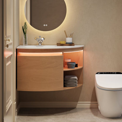Modern 36" Corner Floating Single Bathroom Vanity with Sink, LED Light, Storage