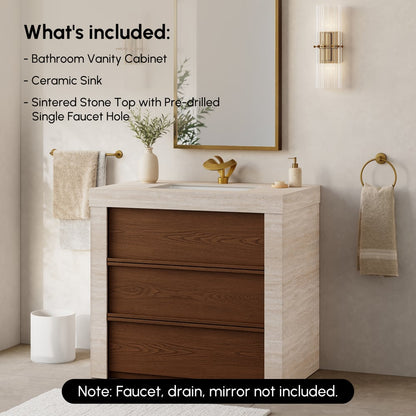 36" Single Bathroom Vanity with Ceramic Sink, Sintered Stone Top