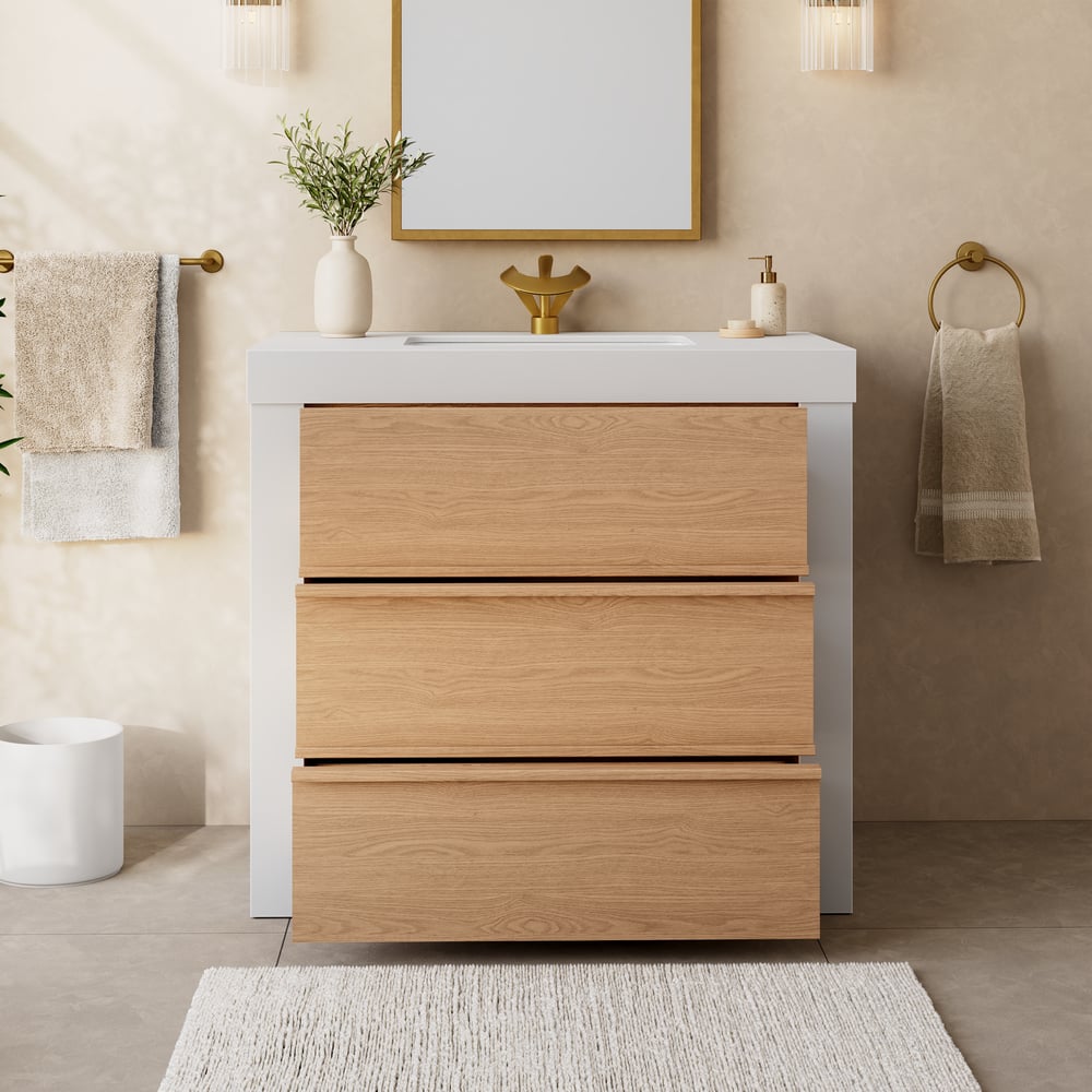 36" Single Bathroom Vanity with Ceramic Sink, Sintered Stone Top