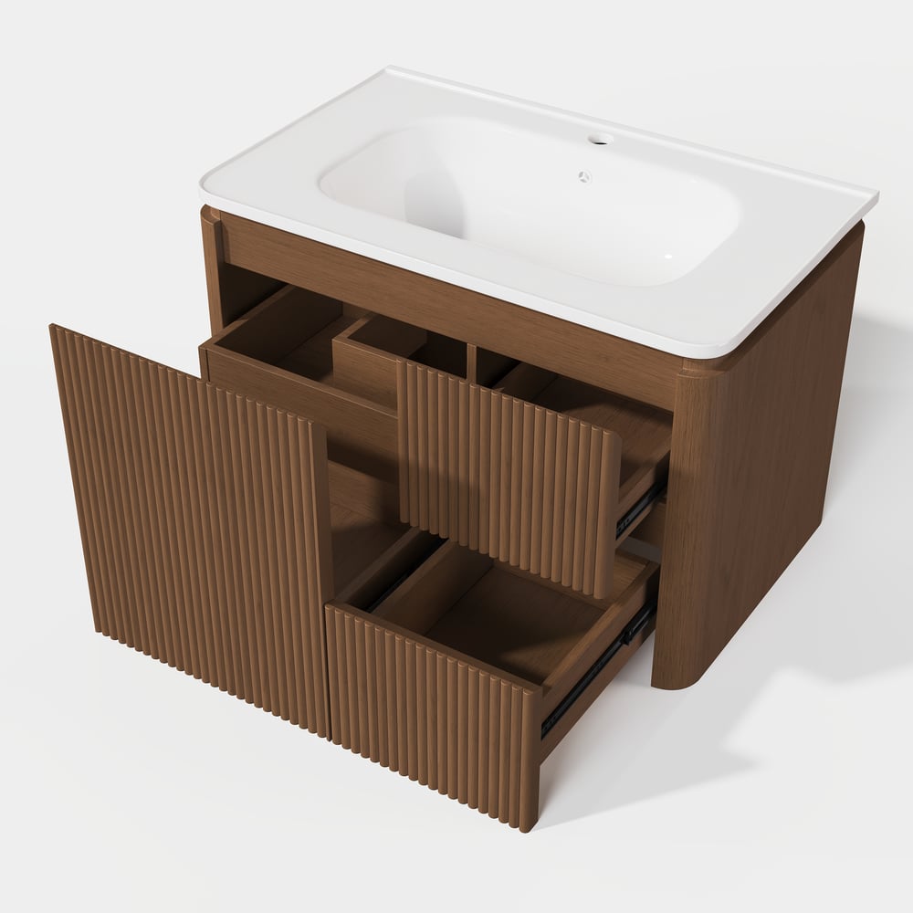 Modern  32" Floating Fluted Bathroom Vanity with Sink, Soft LED, Ample Storage
