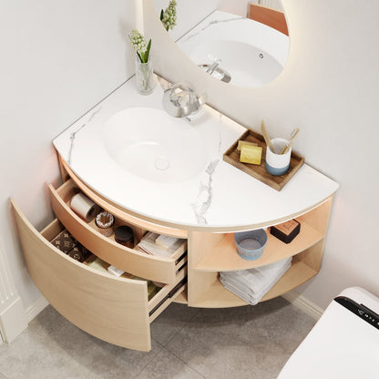 Modern 36" Corner Floating Single Bathroom Vanity with Sink, LED Light, Storage