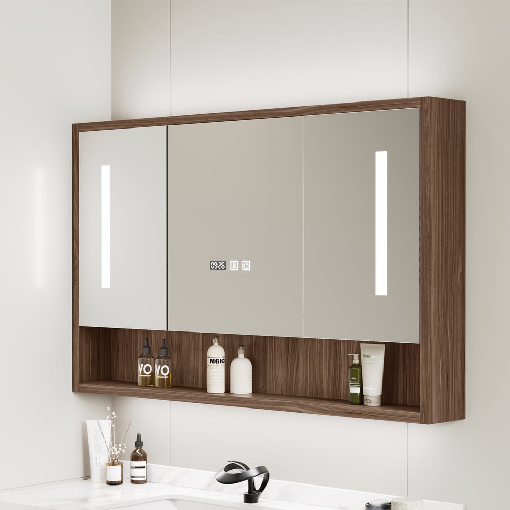 39.3" Walnut Bathroom Vanity & LED Medicine Cabinet Set