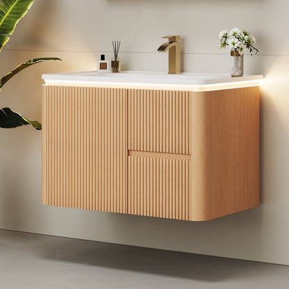 Modern  32" Floating Bathroom Vanity  with Sink, LED Light, Ample Storage