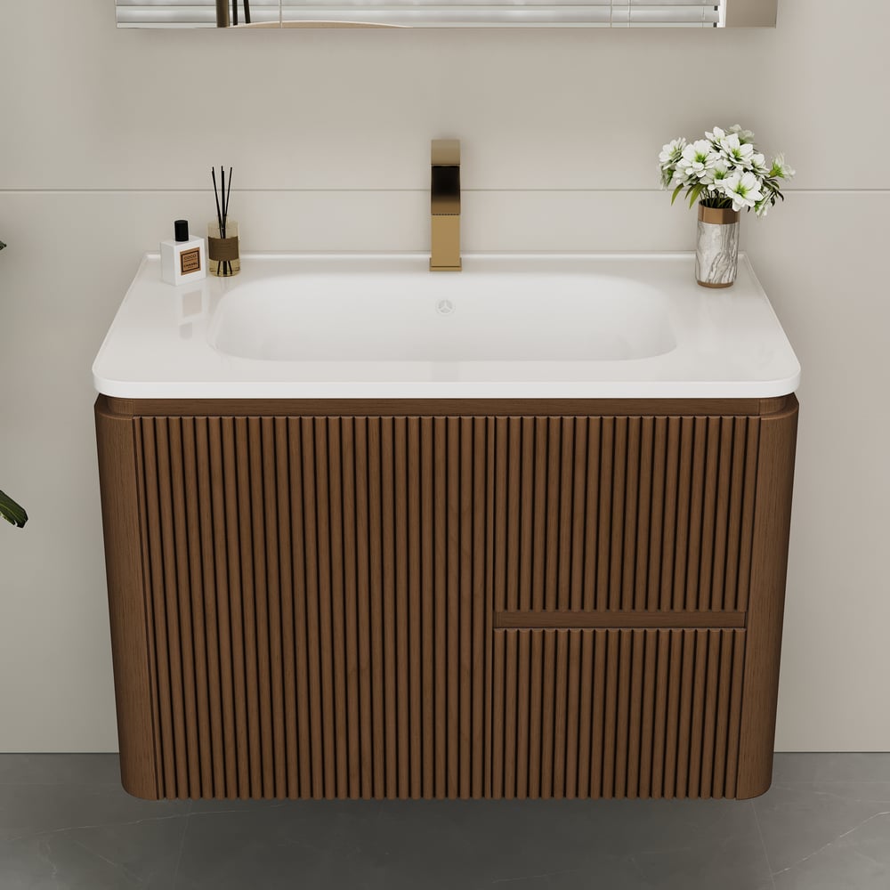 Modern  32" Floating Fluted Bathroom Vanity with Sink, Soft LED, Ample Storage