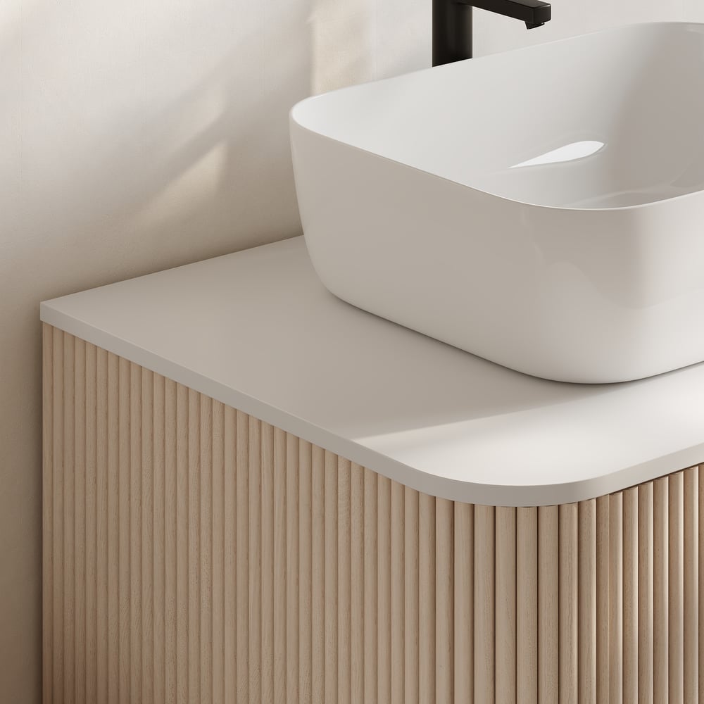 32" Fluted Freestanding Bathroom Vanity with Vessel Sink, 3-Drawers, Sintered Stone top