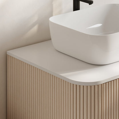 32" Fluted Freestanding Bathroom Vanity with Vessel Sink, 3-Drawers, Sintered Stone top