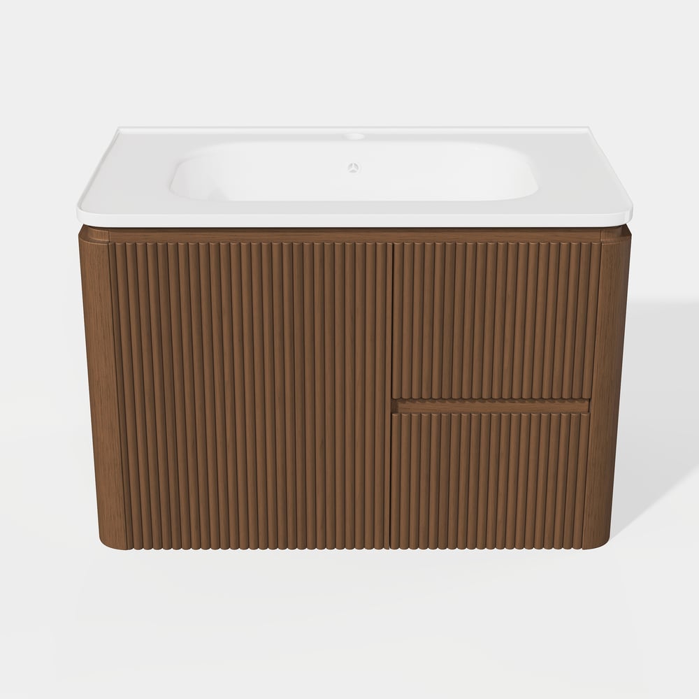 Modern  32" Floating Fluted Bathroom Vanity with Sink, Soft LED, Ample Storage