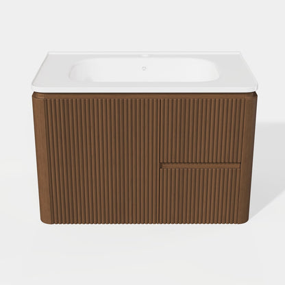 Modern  32" Floating Fluted Bathroom Vanity with Sink, Soft LED, Ample Storage