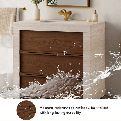 36" Single Bathroom Vanity with Ceramic Sink, Sintered Stone Top
