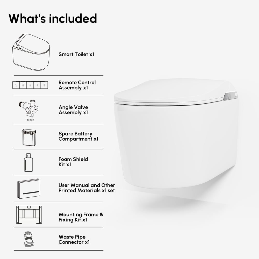 Fitro H3 Wall-Mounted Smart Bidet Toilet with Built-In Tank, Foam Shield, cUPC & ETL