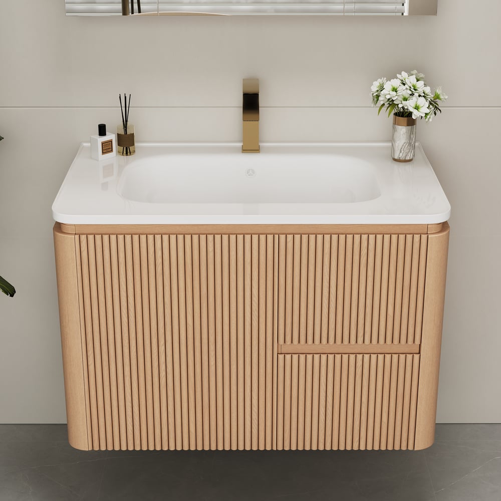 Modern  32" Floating Bathroom Vanity  with Sink, LED Light, Ample Storage