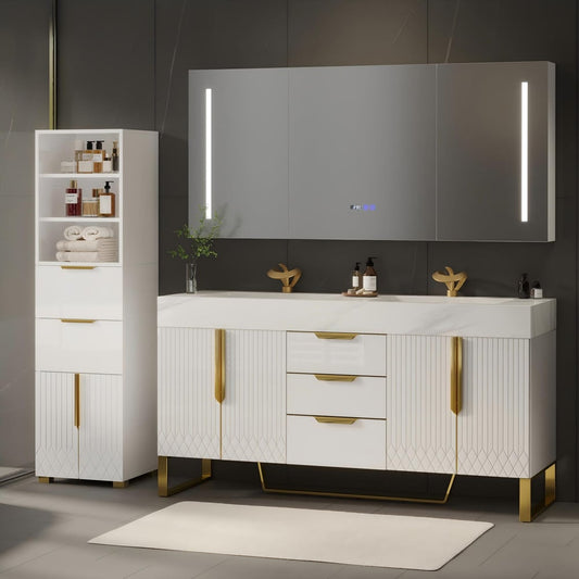 Aro 59" Double Bathroom Vanity & 59" Bathroom Storage Cabinet Set