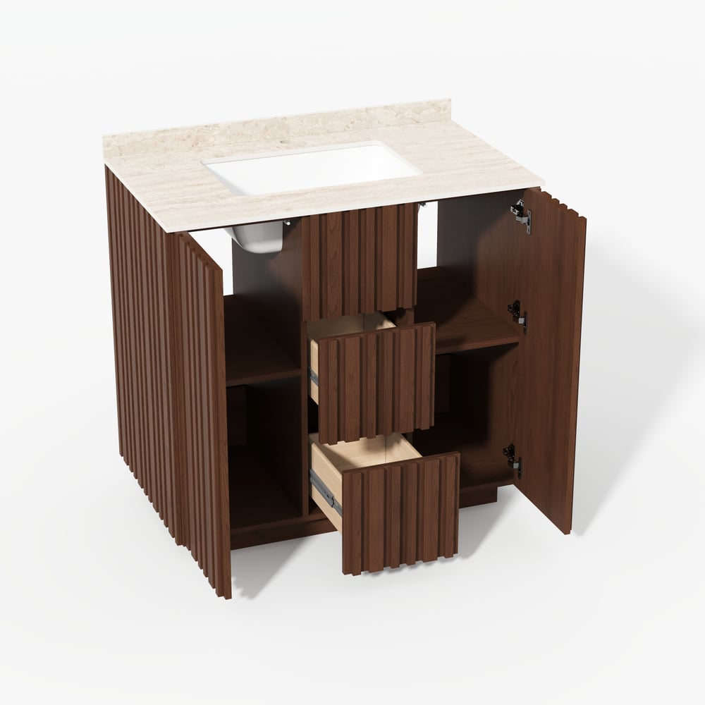 Aura 36"  Fluted Freestanding Bathroom Vanity with Sink and Light
