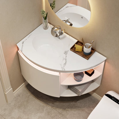 Modern 36" Corner Floating Single Bathroom Vanity with Sink, LED Light, Storage