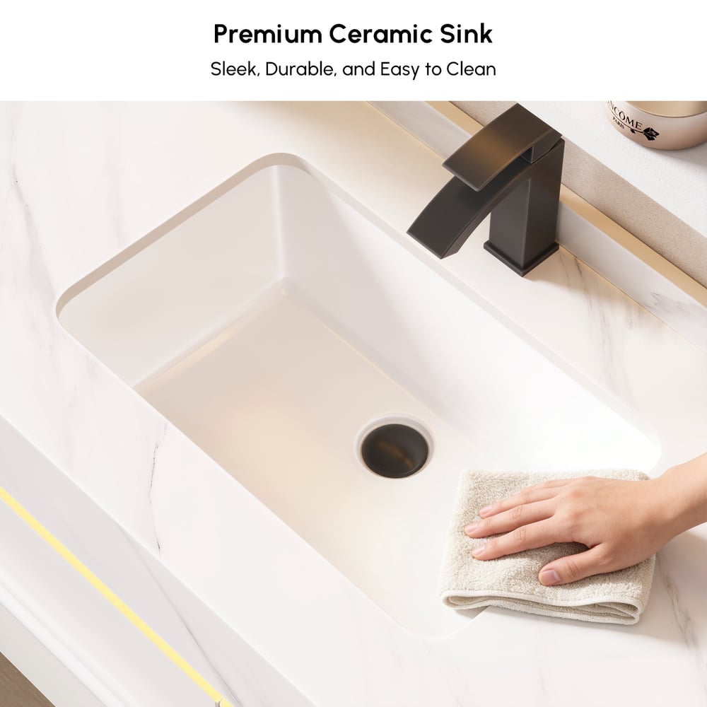 39.4" Wall-Mounted Bathroom Vanity with Sintered Stone Top, LED Sensor Light
