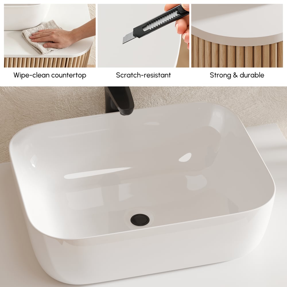 32" Fluted Freestanding Bathroom Vanity with Vessel Sink, 3-Drawers, Sintered Stone top