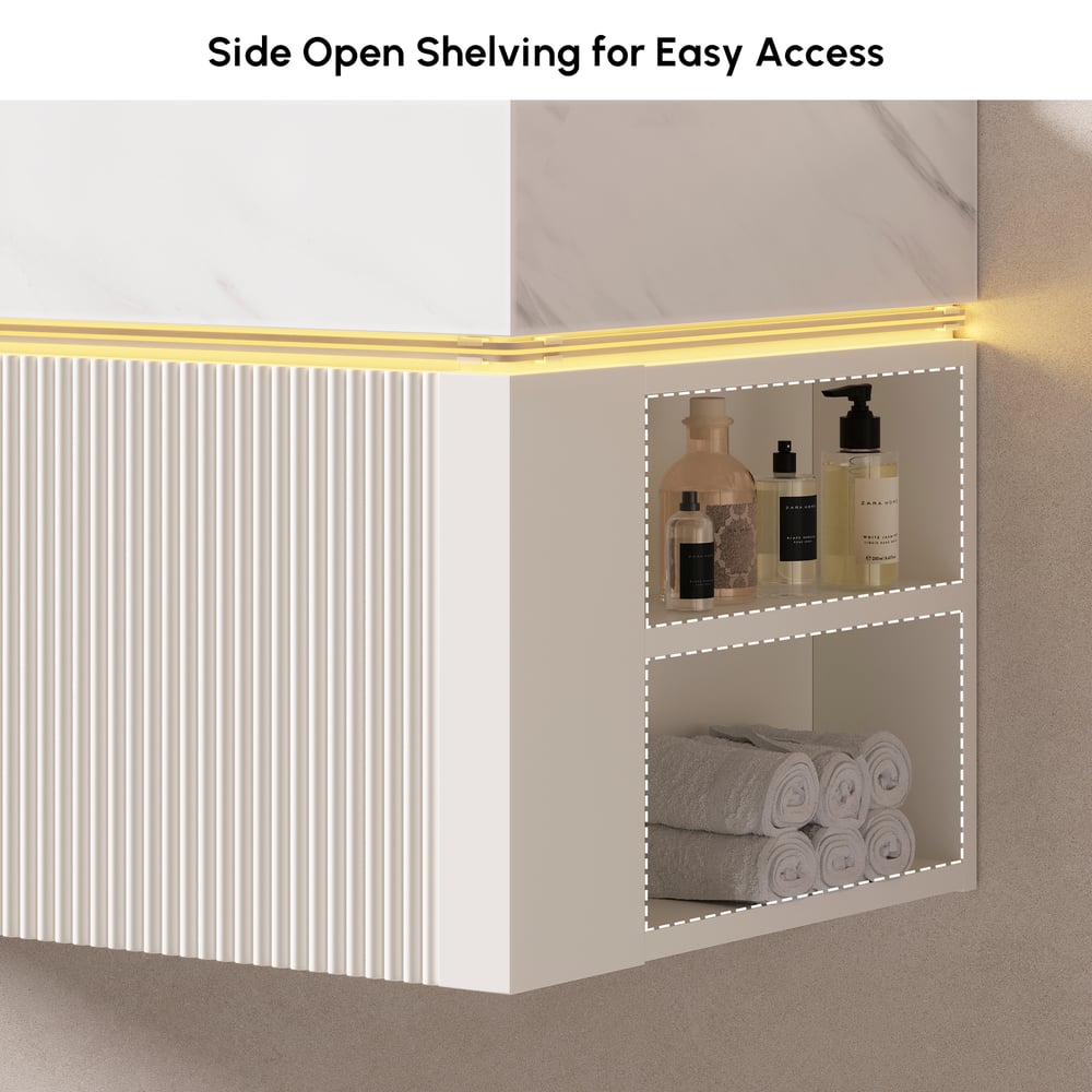 39.4" Wall-Mounted Bathroom Vanity with Sintered Stone Top, LED Sensor Light