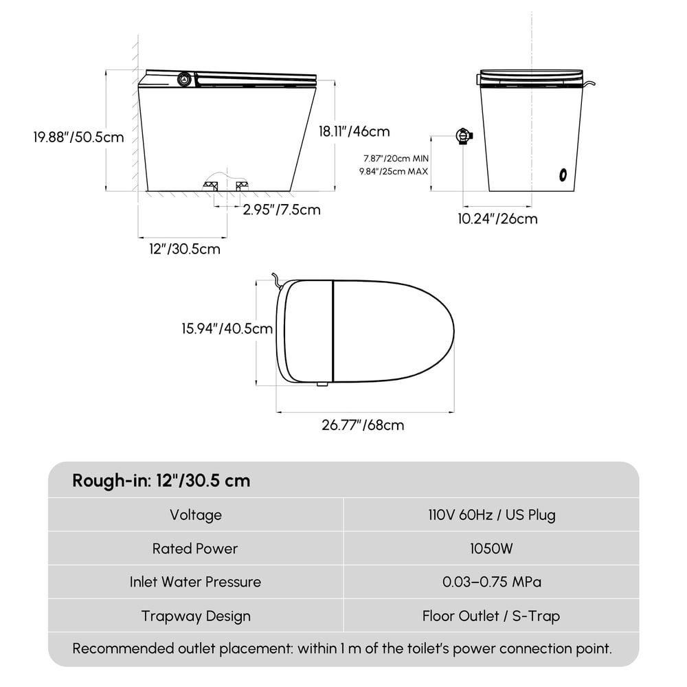 Hynova AX9 Smart Bidet Toilet with Powerful Flush, Built-in Tank, Foam Shield, 1.28 GPF