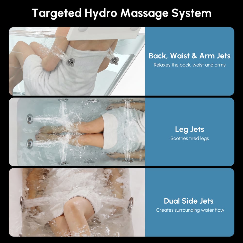 59" Whirlpool Bathtub with Thermostatic Control & Massage Jets & LED Lighting